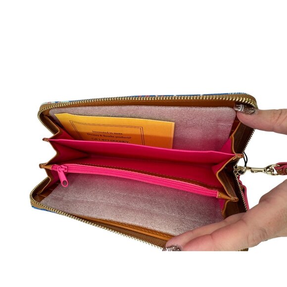 Dooney & Bourke Disney Parks Wristlet Wallet Blue Leather Accents Zip Closure - Picture 3 of 4